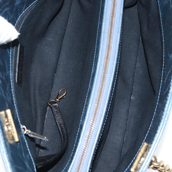 CHANEL Matelasse Chain Shoulder Bag Leather Blue CC Auth 137232V