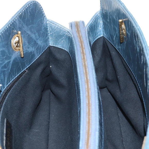 CHANEL Matelasse Chain Shoulder Bag Leather Blue CC Auth 137232V