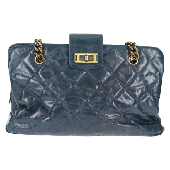 CHANEL Matelasse Chain Shoulder Bag Leather Blue CC Auth 137232V