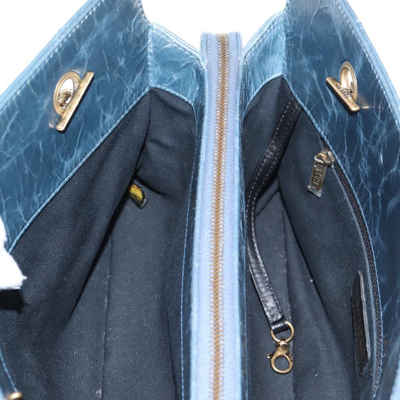 CHANEL Matelasse Chain Shoulder Bag Leather Blue CC Auth 137232V