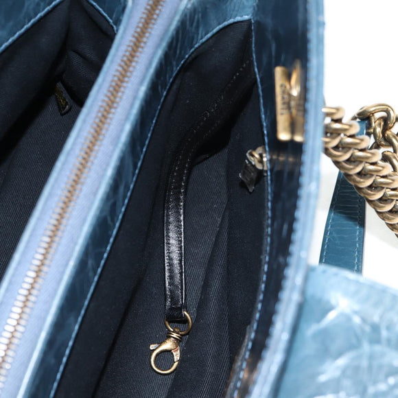 CHANEL Matelasse Chain Shoulder Bag Leather Blue CC Auth 137232V