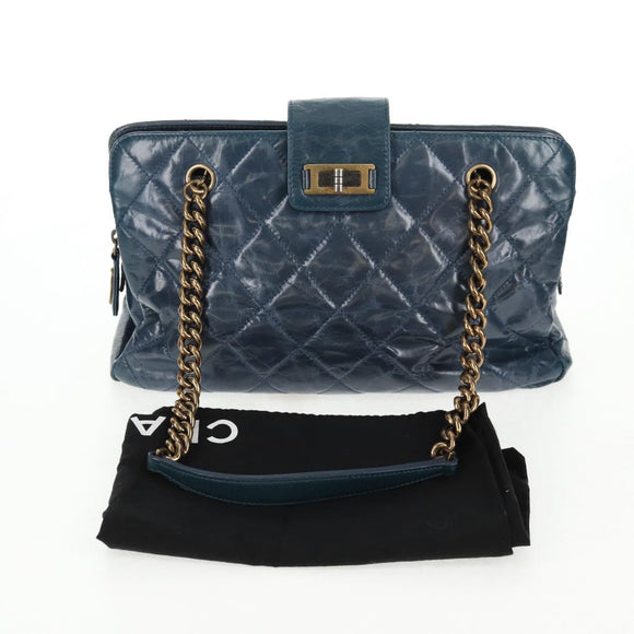 CHANEL Matelasse Chain Shoulder Bag Leather Blue CC Auth 137232V