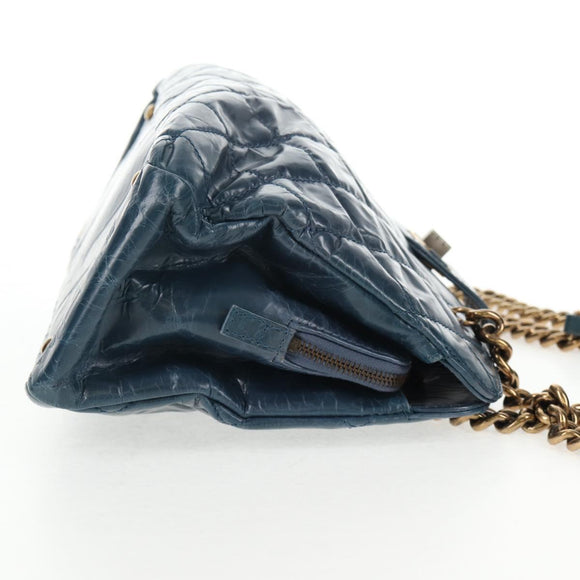 CHANEL Matelasse Chain Shoulder Bag Leather Blue CC Auth 137232V