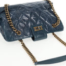 CHANEL Matelasse Chain Shoulder Bag Leather Blue CC Auth 137232V-6