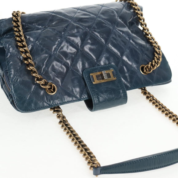CHANEL Matelasse Chain Shoulder Bag Leather Blue CC Auth 137232V