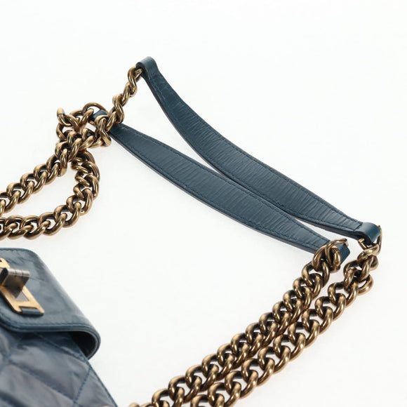 CHANEL Matelasse Chain Shoulder Bag Leather Blue CC Auth 137232V