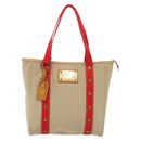 LOUIS VUITTON Antigua Cabas MM Tote Bag Beige Red M40035 LV Auth 137278-13