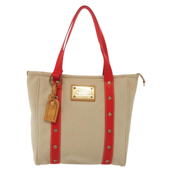 LOUIS VUITTON Antigua Cabas MM Tote Bag Beige Red M40035 LV Auth 137278