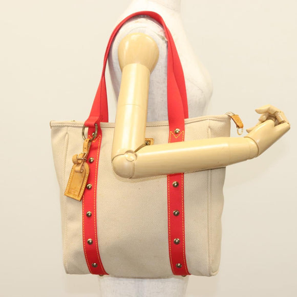 LOUIS VUITTON Antigua Cabas MM Tote Bag Beige Red M40035 LV Auth 137278