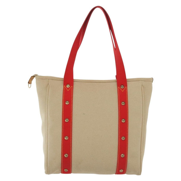 LOUIS VUITTON Antigua Cabas MM Tote Bag Beige Red M40035 LV Auth 137278