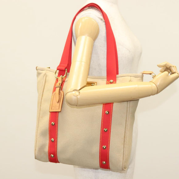 LOUIS VUITTON Antigua Cabas MM Tote Bag Beige Red M40035 LV Auth 137279