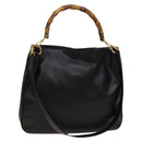 GUCCI Bamboo Hand Bag Leather 2way Black Gold 001 1781 1577 0 Auth 137281-1
