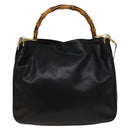 GUCCI Bamboo Hand Bag Leather 2way Black Gold 001 1781 1577 0 Auth 137281-13