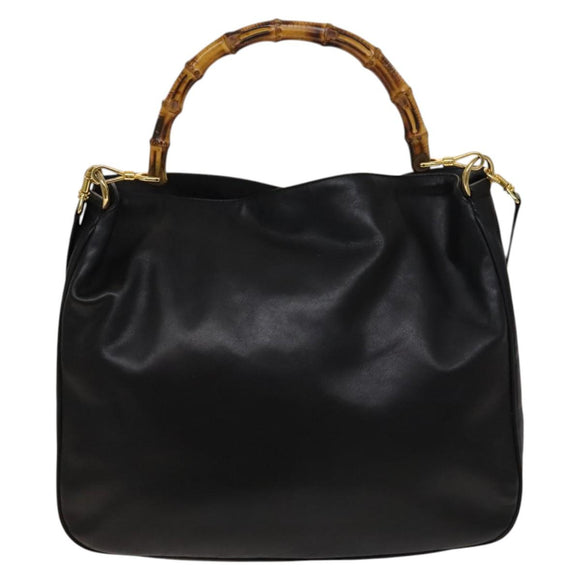 GUCCI Bamboo Hand Bag Leather 2way Black Gold 001 1781 1577 0 Auth 137281