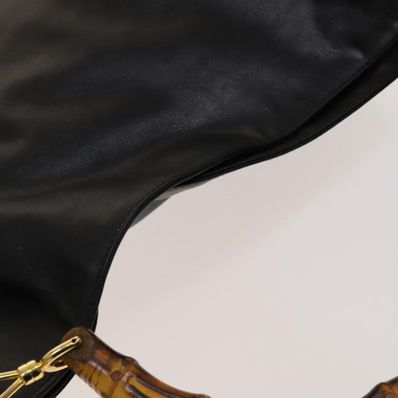 GUCCI Bamboo Hand Bag Leather 2way Black Gold 001 1781 1577 0 Auth 137281