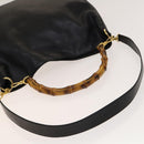GUCCI Bamboo Hand Bag Leather 2way Black Gold 001 1781 1577 0 Auth 137281-7