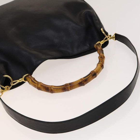 GUCCI Bamboo Hand Bag Leather 2way Black Gold 001 1781 1577 0 Auth 137281