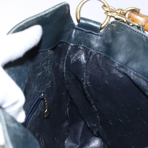 GUCCI Bamboo Hand Bag Leather 2way Black Gold 001 3444 1638 Auth 137282