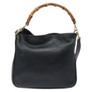 GUCCI Bamboo Hand Bag Leather 2way Black Gold 001 3444 1638 Auth 137282-2