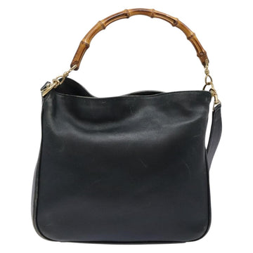 GUCCI Bamboo Hand Bag Leather 2way Black Gold 001 3444 1638 Auth 137282 - 0
