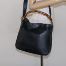 GUCCI Bamboo Hand Bag Leather 2way Black Gold 001 3444 1638 Auth 137282-22