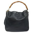 GUCCI Bamboo Hand Bag Leather 2way Black Gold 001 3444 1638 Auth 137282-3