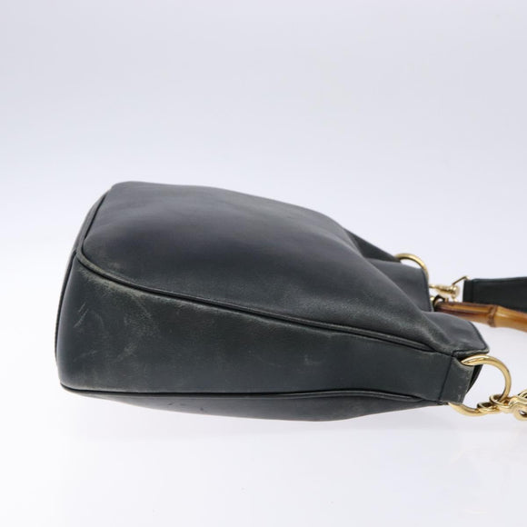 GUCCI Bamboo Hand Bag Leather 2way Black Gold 001 3444 1638 Auth 137282