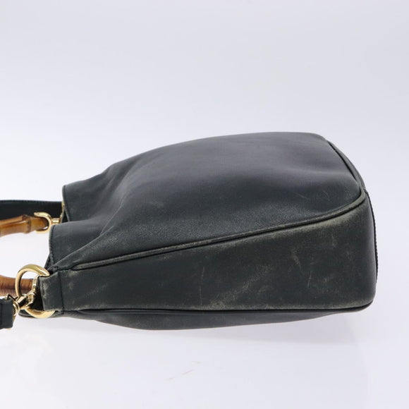 GUCCI Bamboo Hand Bag Leather 2way Black Gold 001 3444 1638 Auth 137282