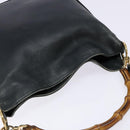 GUCCI Bamboo Hand Bag Leather 2way Black Gold 001 3444 1638 Auth 137282-6