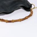 GUCCI Bamboo Hand Bag Leather 2way Black Gold 001 3444 1638 Auth 137282-7