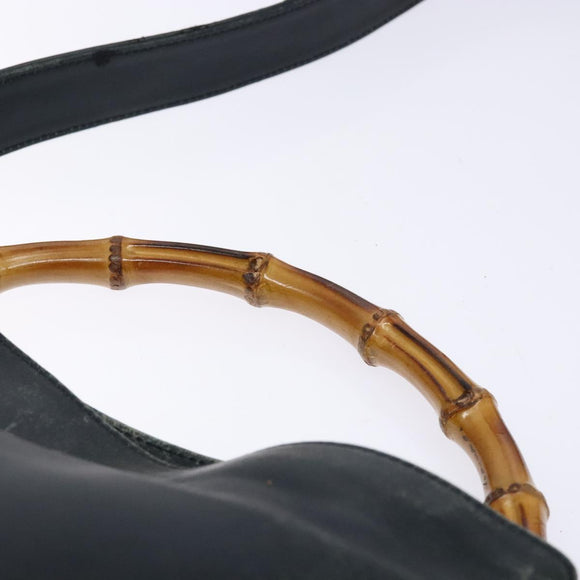 GUCCI Bamboo Hand Bag Leather 2way Black Gold 001 3444 1638 Auth 137282