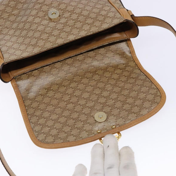 CELINE Macadam Canvas Shoulder Bag PVC Beige Gold Auth 137286