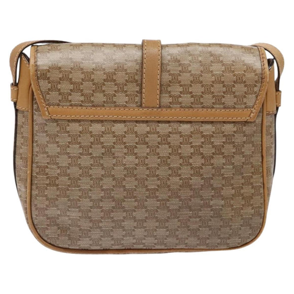 CELINE Macadam Canvas Shoulder Bag PVC Beige Gold Auth 137286
