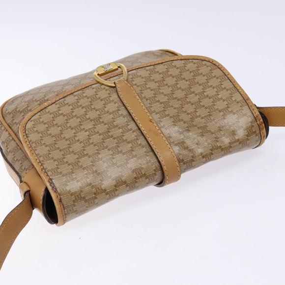 CELINE Macadam Canvas Shoulder Bag PVC Beige Gold Auth 137286