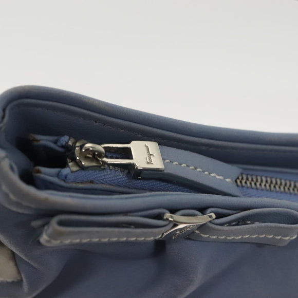 Salvatore Ferragamo Vala Shoulder Bag Leather Light Blue Silver Auth 137289