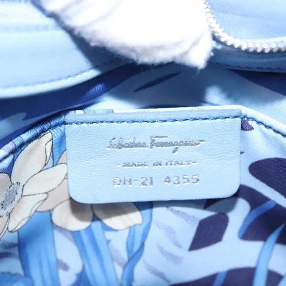 Salvatore Ferragamo Vala Shoulder Bag Leather Light Blue Silver Auth 137289