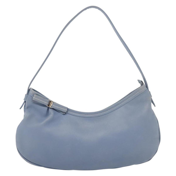 Salvatore Ferragamo Vala Shoulder Bag Leather Light Blue Silver Auth 137289
