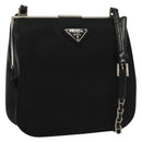 PRADA Shoulder Bag Nylon Leather Black Silver Auth 137290-1