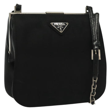 PRADA Shoulder Bag Nylon Leather Black Silver Auth 137290