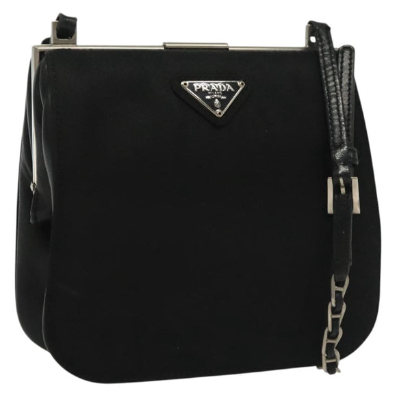 PRADA Shoulder Bag Nylon Leather Black Silver Auth 137290