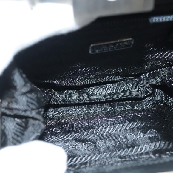 PRADA Shoulder Bag Nylon Leather Black Silver Auth 137290