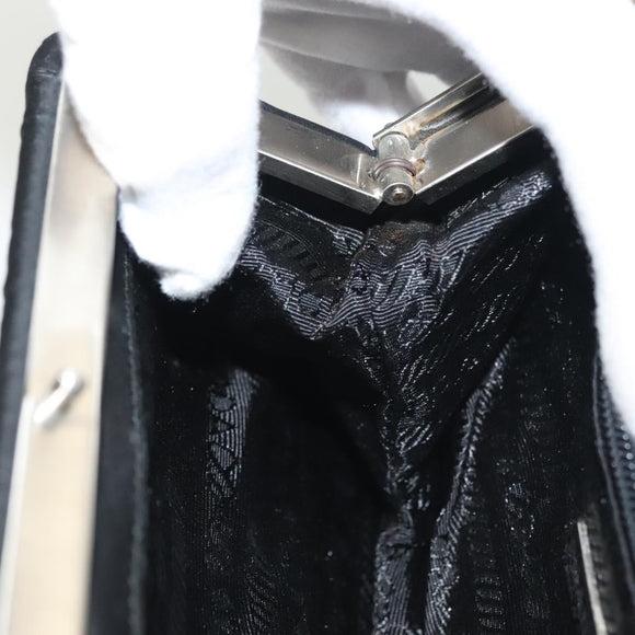 PRADA Shoulder Bag Nylon Leather Black Silver Auth 137290