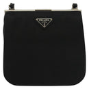PRADA Shoulder Bag Nylon Leather Black Silver Auth 137290-13