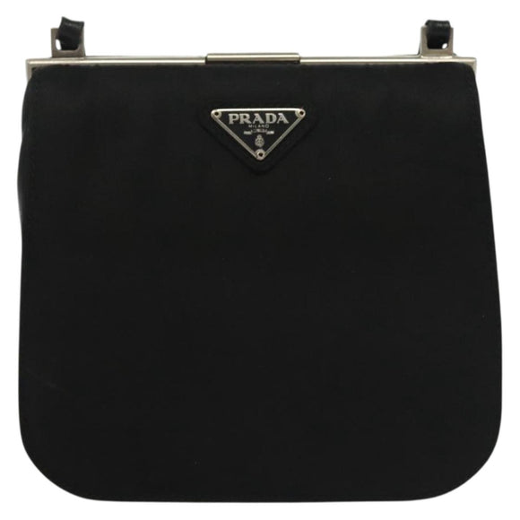 PRADA Shoulder Bag Nylon Leather Black Silver Auth 137290