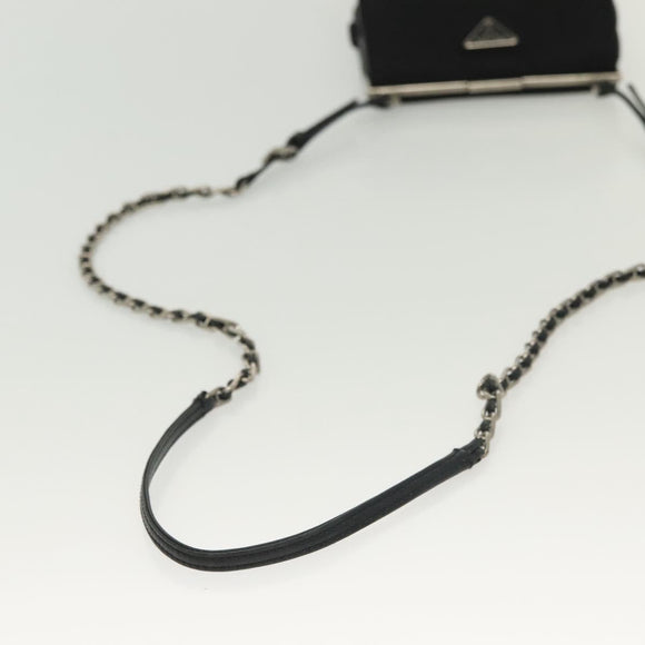 PRADA Shoulder Bag Nylon Leather Black Silver Auth 137290