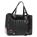 Christian Dior Montaigne Hand Bag Canvas Leather 2way Black Silver Auth 137291-1