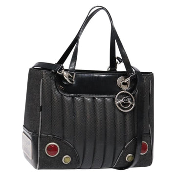 Christian Dior Montaigne Hand Bag Canvas Leather 2way Black Silver Auth 137291