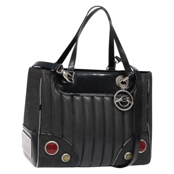 Christian Dior Montaigne Hand Bag Canvas Leather 2way Black Silver Auth 137291