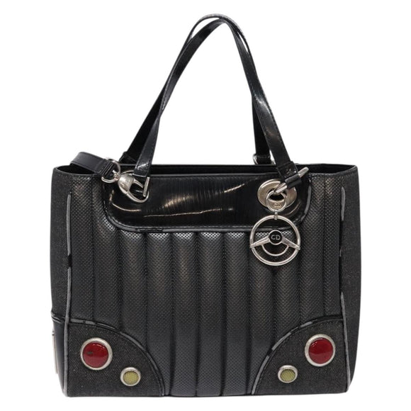 Christian Dior Montaigne Hand Bag Canvas Leather 2way Black Silver Auth 137291