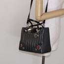 Christian Dior Montaigne Hand Bag Canvas Leather 2way Black Silver Auth 137291-25